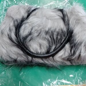 Faux Fur Gray Crossbody Bag with Black Trim